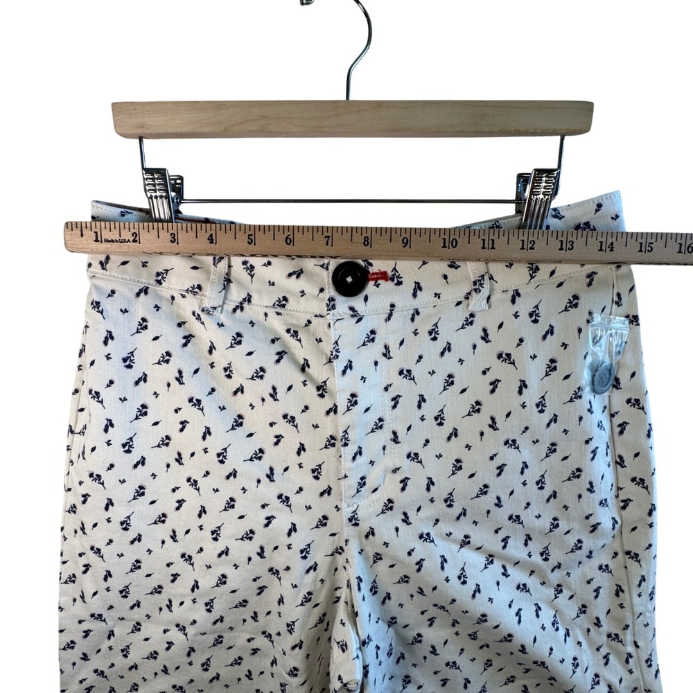 Peace Love World Floral Wide Leg Crop Pants Cotton Stretch Cream Navy Size 8 NEW - Picture 6 of 11